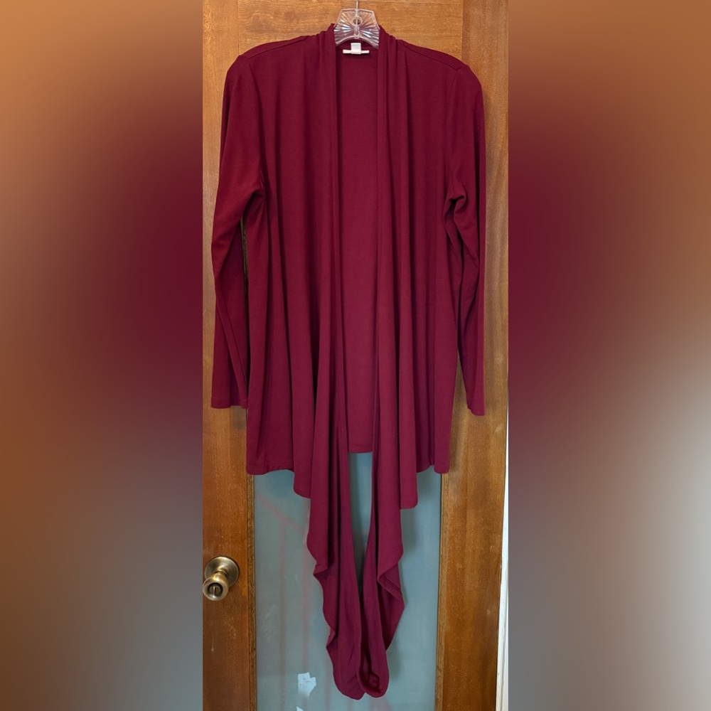 J Jill Pure Jill Bordeaux Multi Way Wrap Cardigan Sweater Cranberry Red Maroon